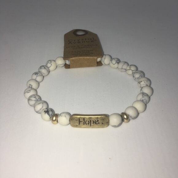 Etched "Hope" Inspirational Beaded Bracelet Stretch - White - Picture 4 of 8